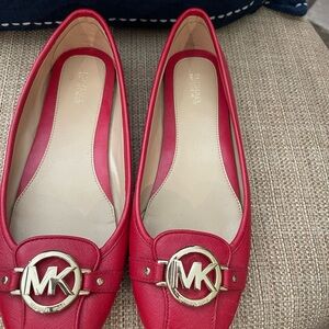 Michael Kors Red Flats with Gold Logo